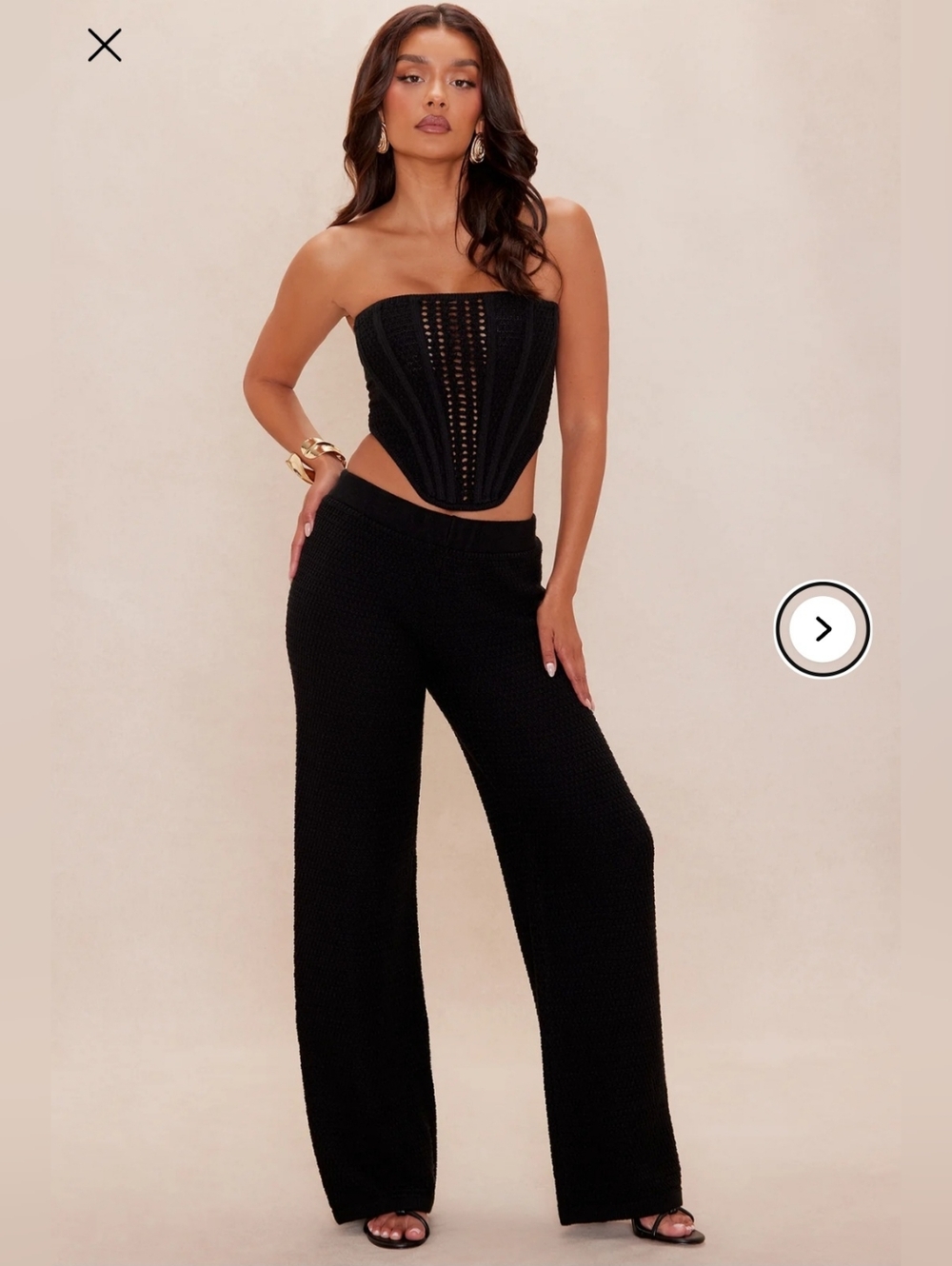 Fashion Nova Women's LUXE Black crochet Wide-Leg Pant Set